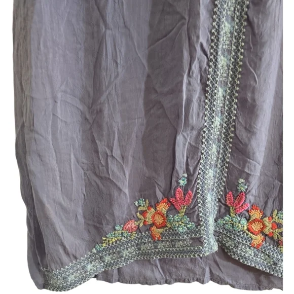 Johnny Was Heidi Boho Embroidered Tunic Medium Graphite Gray Floral Flowers - Picture 7 of 11